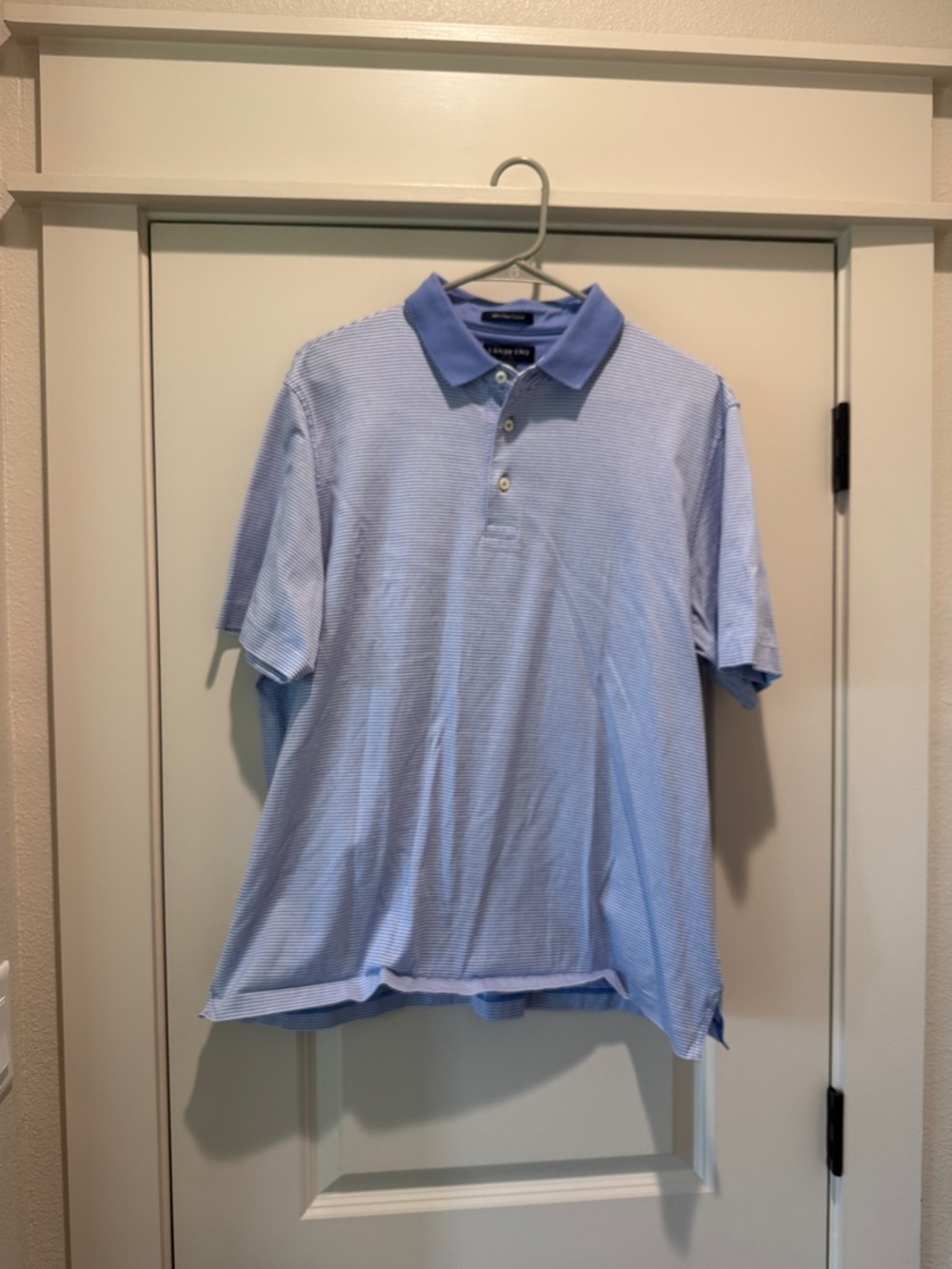 Lands' End Men's Light Blue Micro-Striped Polo with Blue Collar